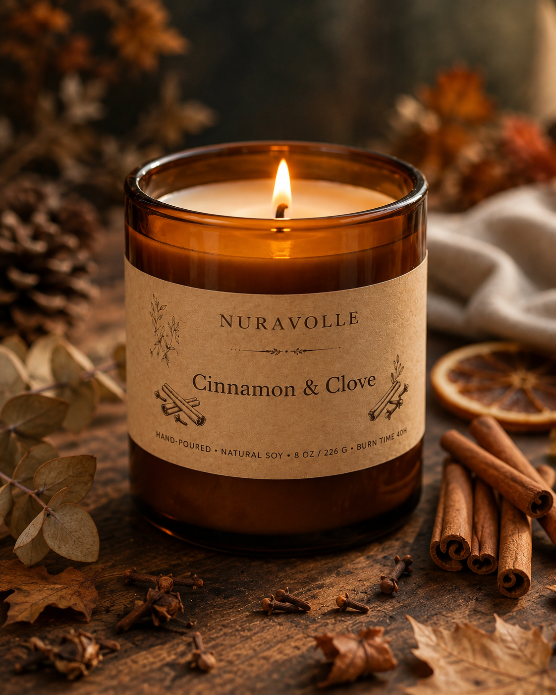 Nuravolle Spiced Ember - Cinnamon & Clove Candle